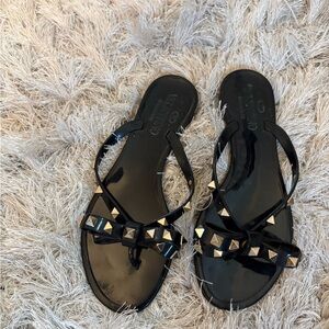 Valentino Black and Gold Studded Sandals